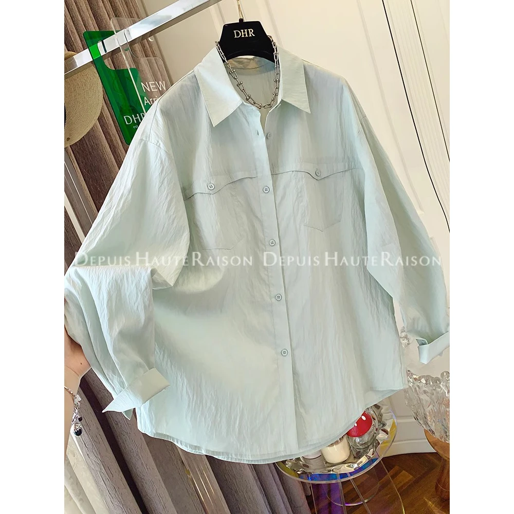 胖妹妹240斤大码法式气质口袋长袖衬衫防晒衫宽松上衣女2025新款