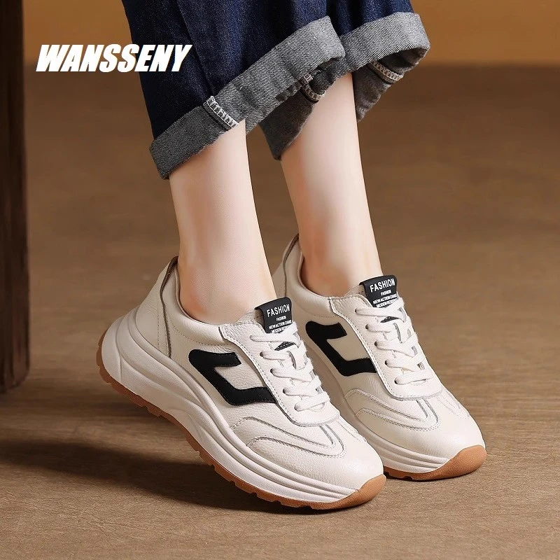 WANSSENY2025年头层牛皮复古阿甘鞋女休闲鞋跑步鞋百搭舒适德训鞋