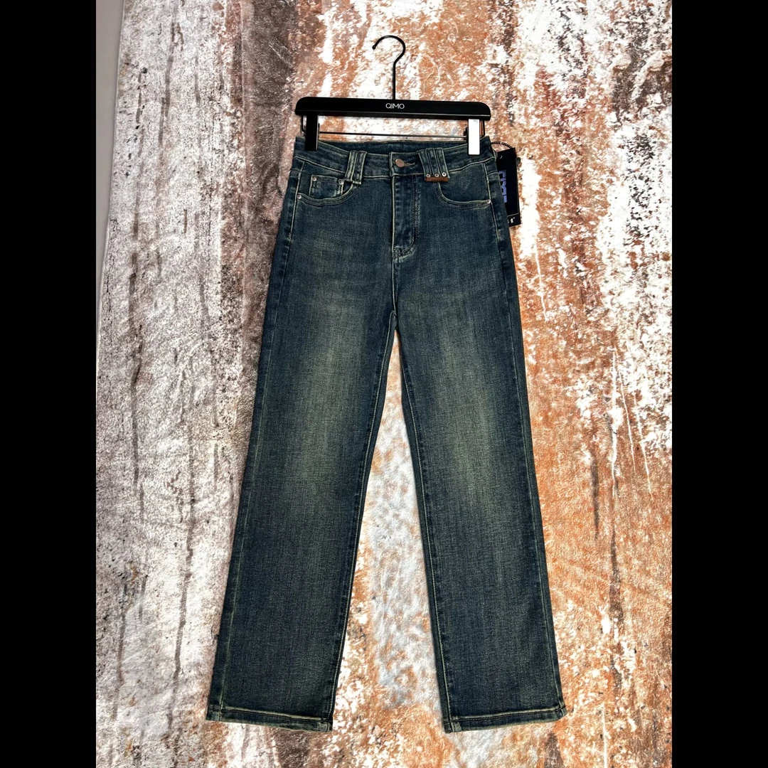 QIMO启茉（A828#设计款烟管牛仔裤）蓝色