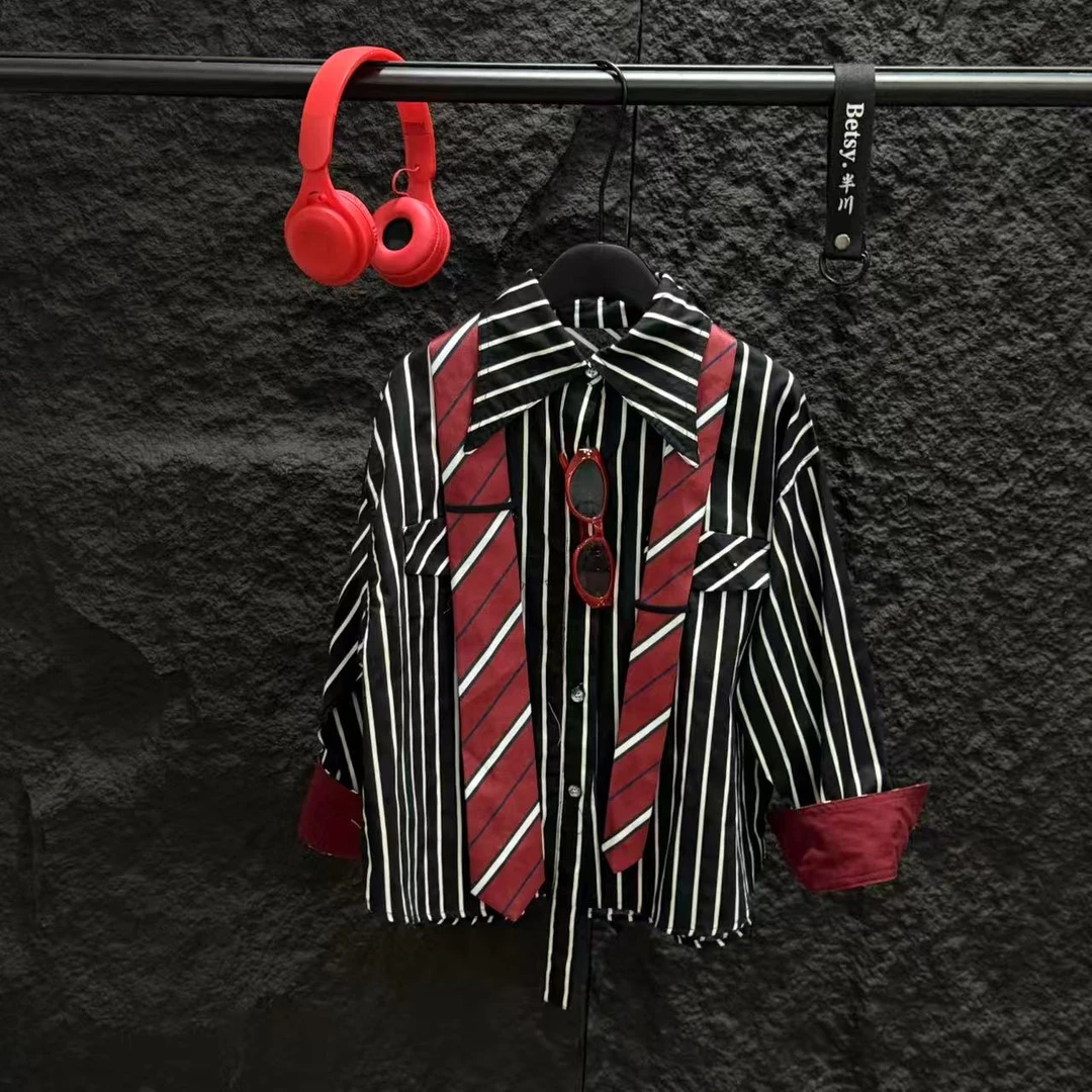 半川童装秋款有领带25809儿童宽松时尚内搭宽松百搭衬衫上衣韩版