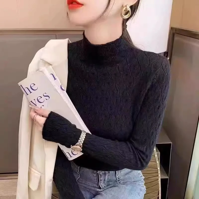 【镇店之宝凤尾花】纯色半高领套头打底衫