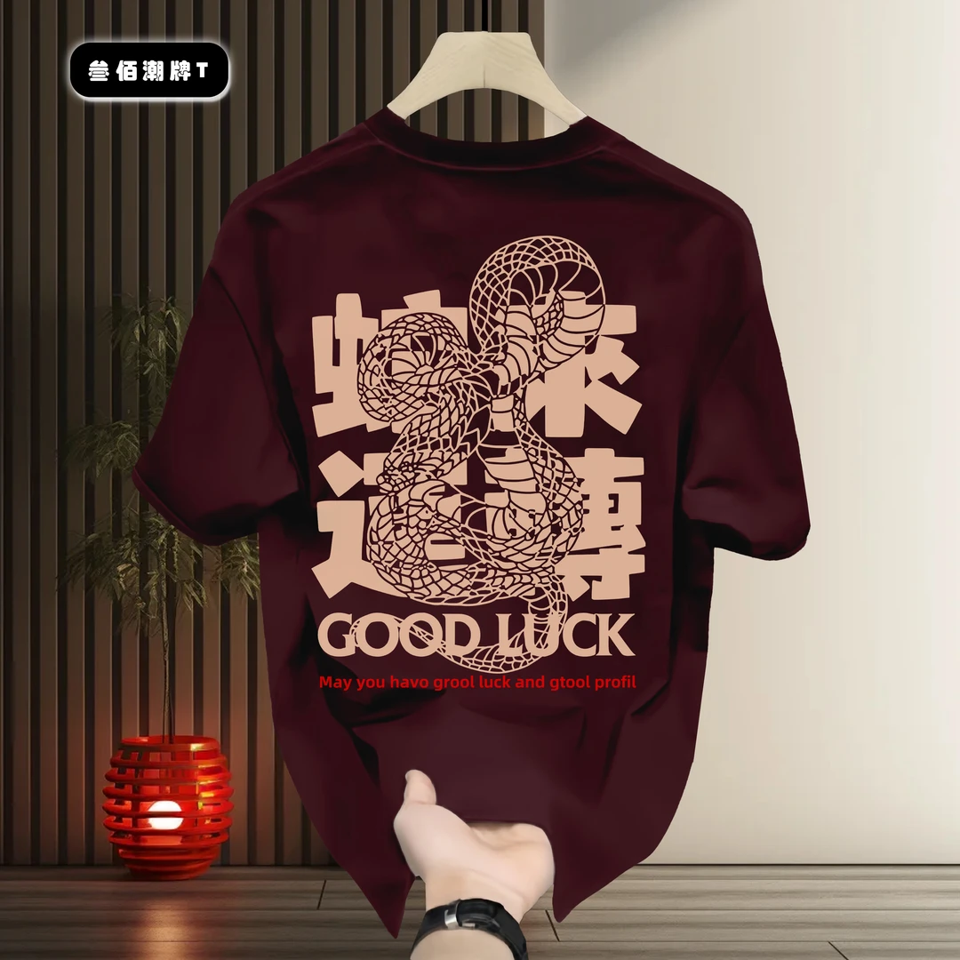 国潮重磅纯棉短袖T恤男士夏季新款潮流创意图案宽松百搭上衣体恤