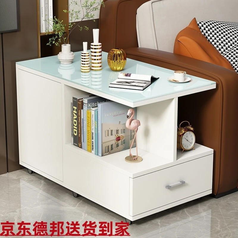 【7527人收藏】客厅移动沙发边柜储物柜边几可移动轻奢钢化玻璃小茶