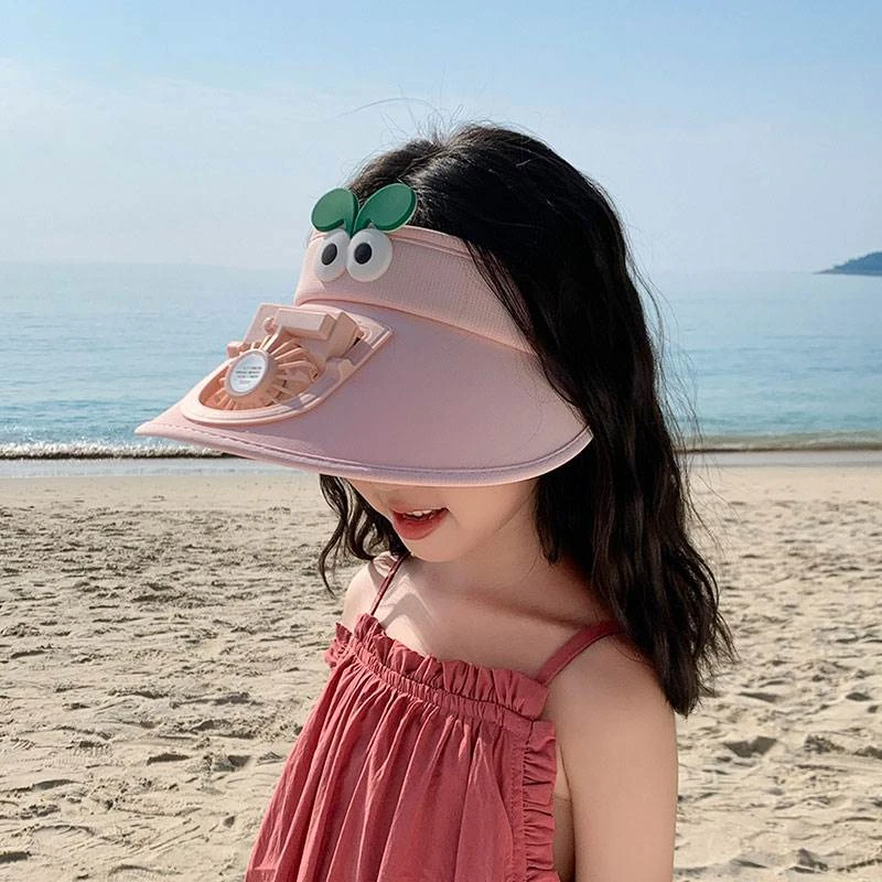 儿童带风扇空顶帽子夏季防晒帽大檐防紫外线男孩女童遮阳帽太阳帽