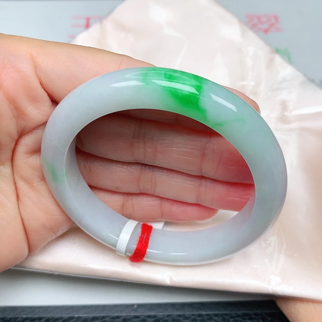 未镶嵌手镯翡翠阳绿白底青7