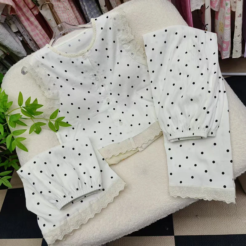 夏季新款波点无袖三件套带杯垫睡衣圆领开衫气质透气舒适套装2304