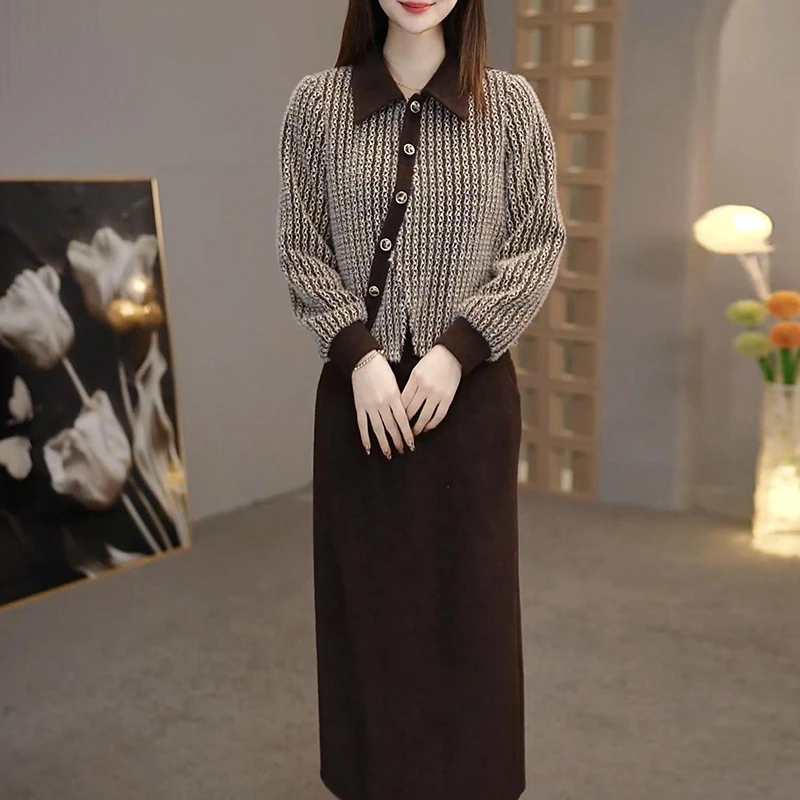 【半身裙+上衣】A922图片色套装优雅气质时尚减龄显瘦秋冬设计感