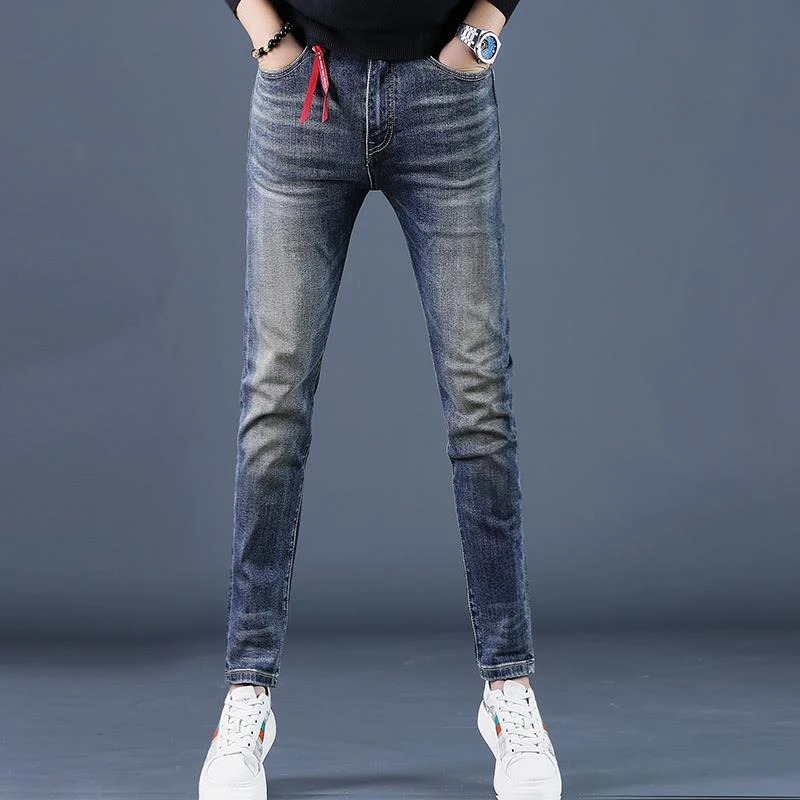 啄木鸟春季潮牌高端轻奢欧货牛仔裤男款修身弹力潮流休闲韩版长裤