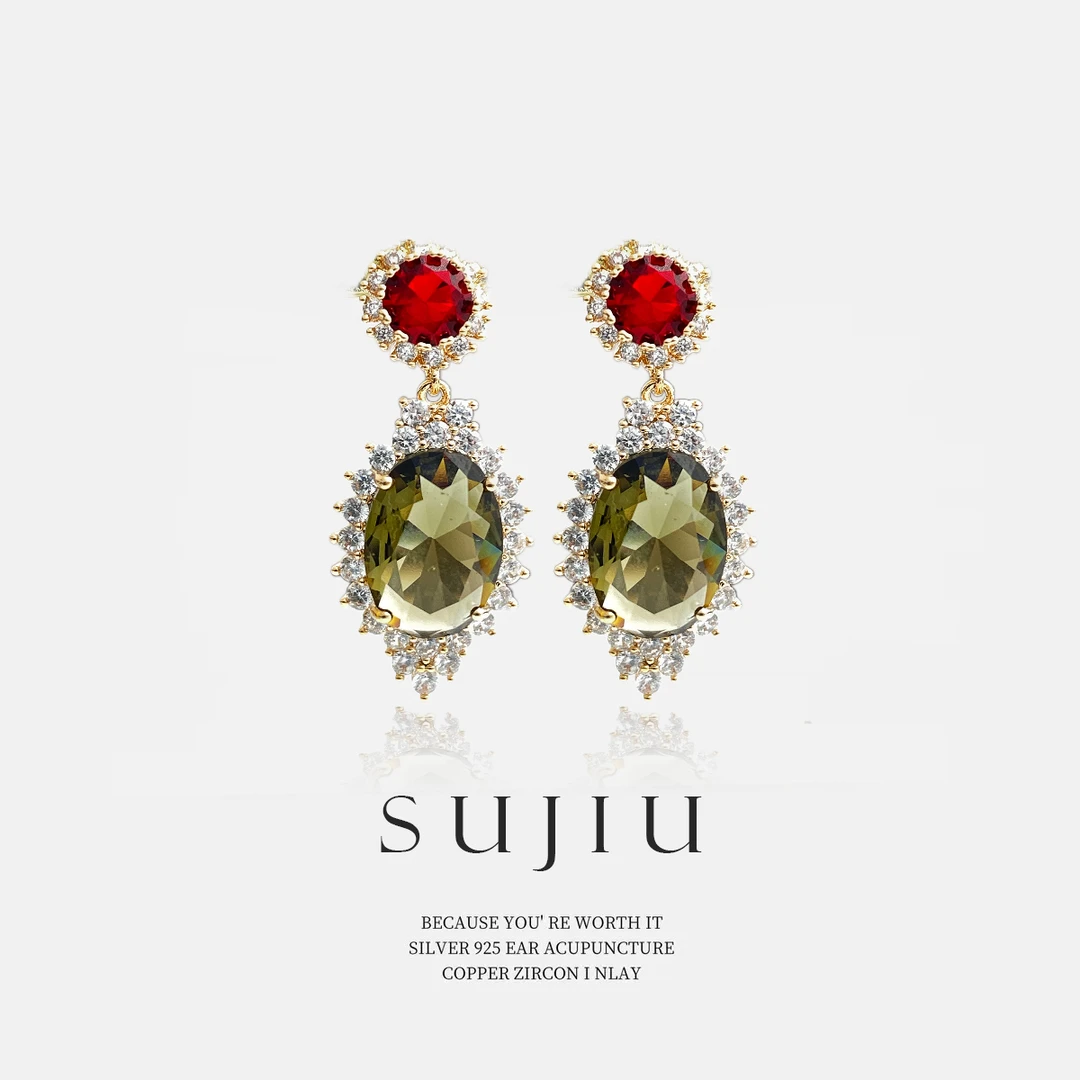 铜合金耳饰 SUJIU 925银针【俏丽佳人】设计师轻奢耳钉耳环耳坠7230