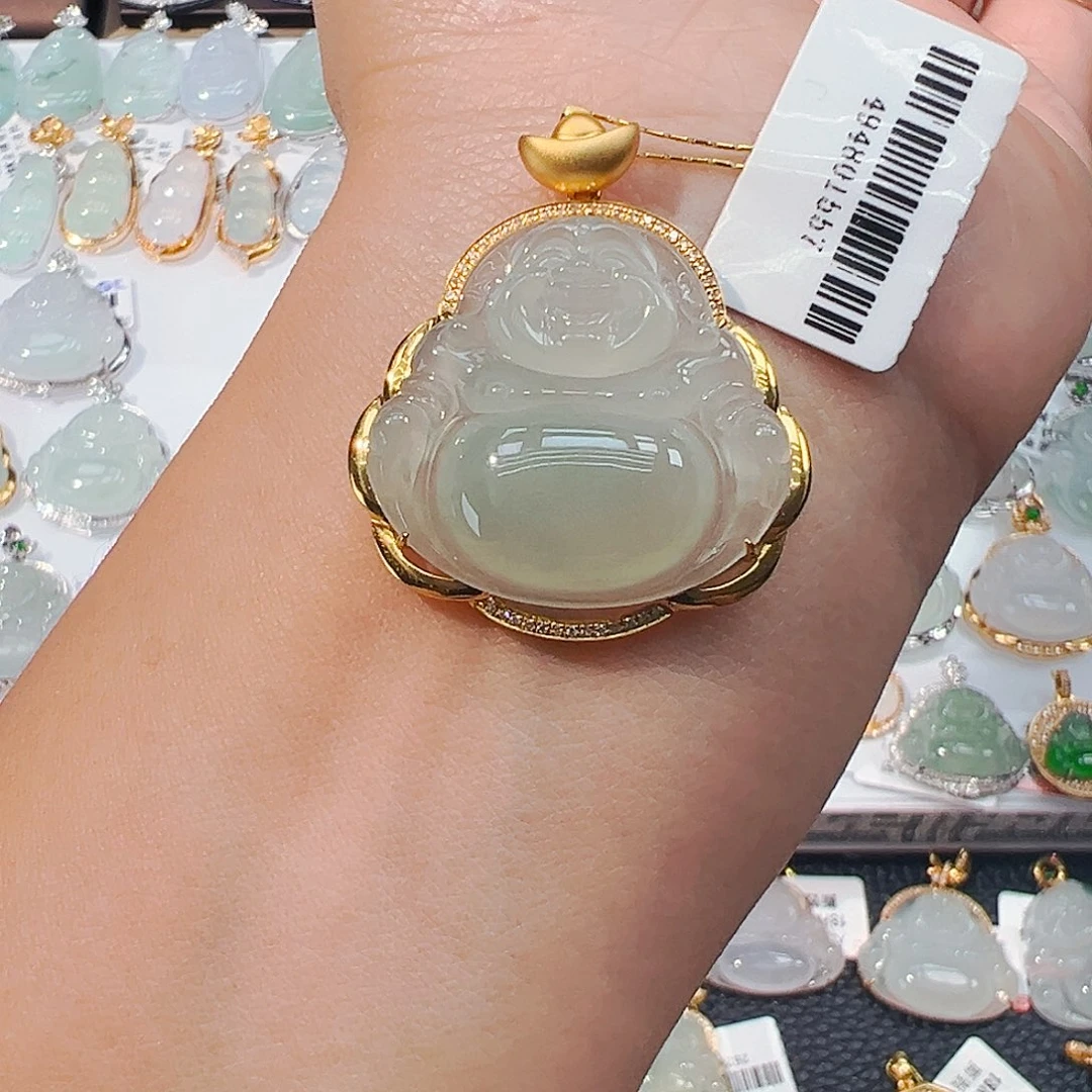 吊坠(不含链)18K金镶嵌翡翠佛公