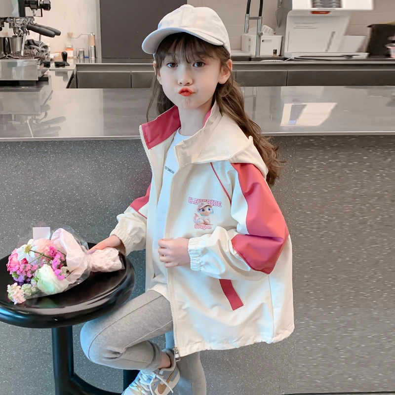 女童春秋款连帽外套中大童休闲洋气夹克衫女孩韩版时髦秋装上衣