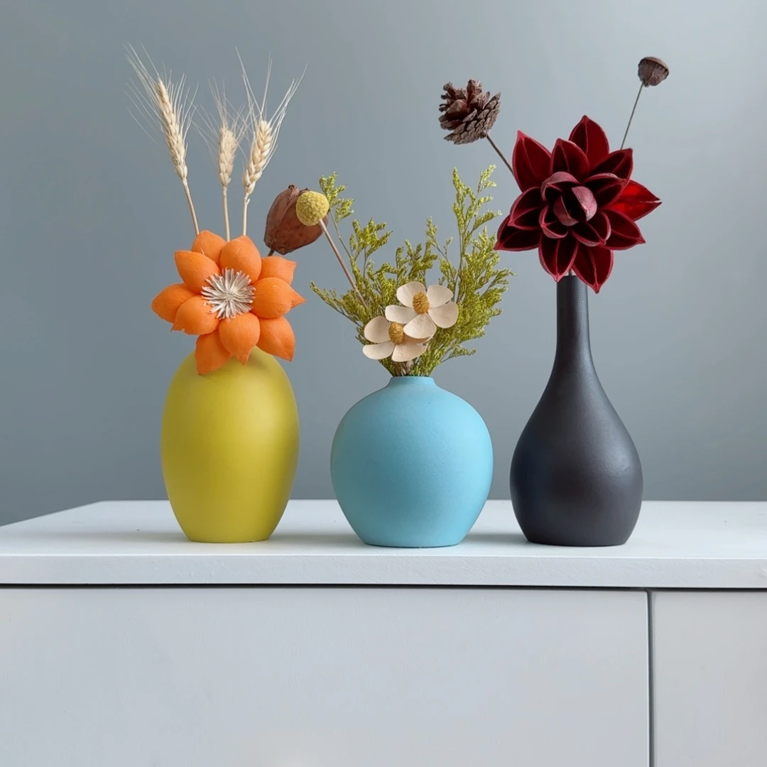 摆件陶瓷小花瓶摆件含花总高约20-30cm