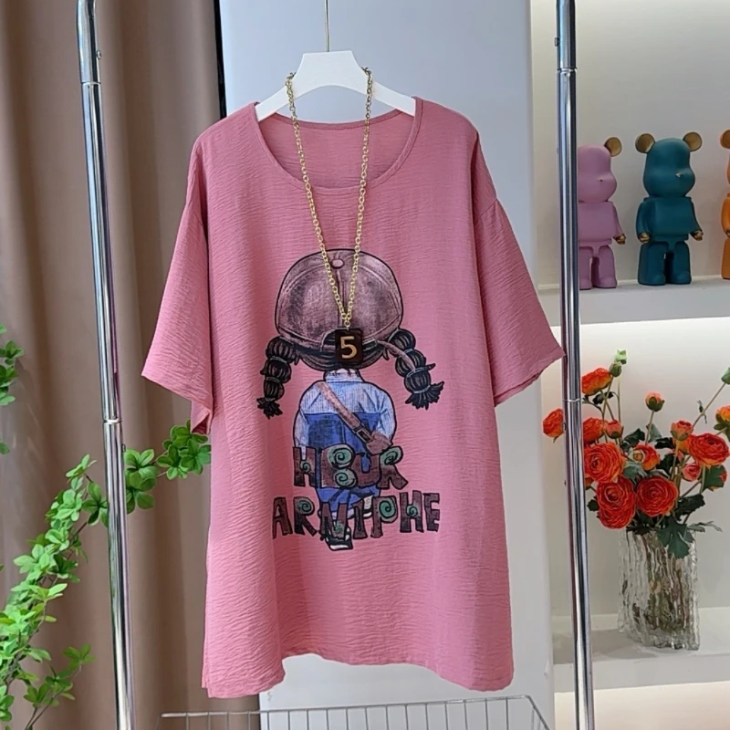 1850背影麻花辫女孩上衣夏季宽松大版显瘦中长款休闲减龄短袖T恤