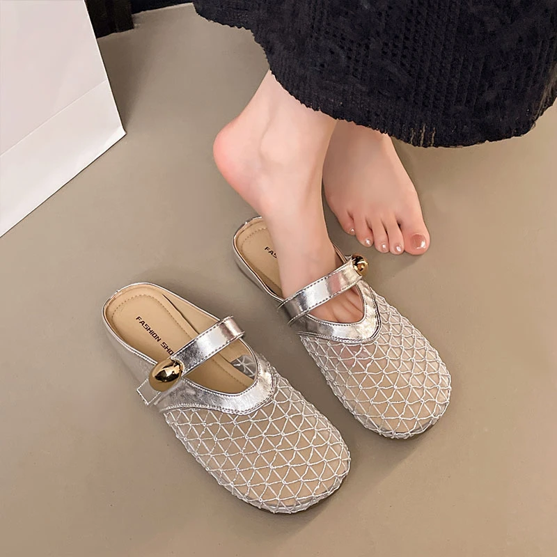 夏季新款一脚蹬懒人鞋女2025爆款包头半拖鞋外穿镂空透气单鞋女潮