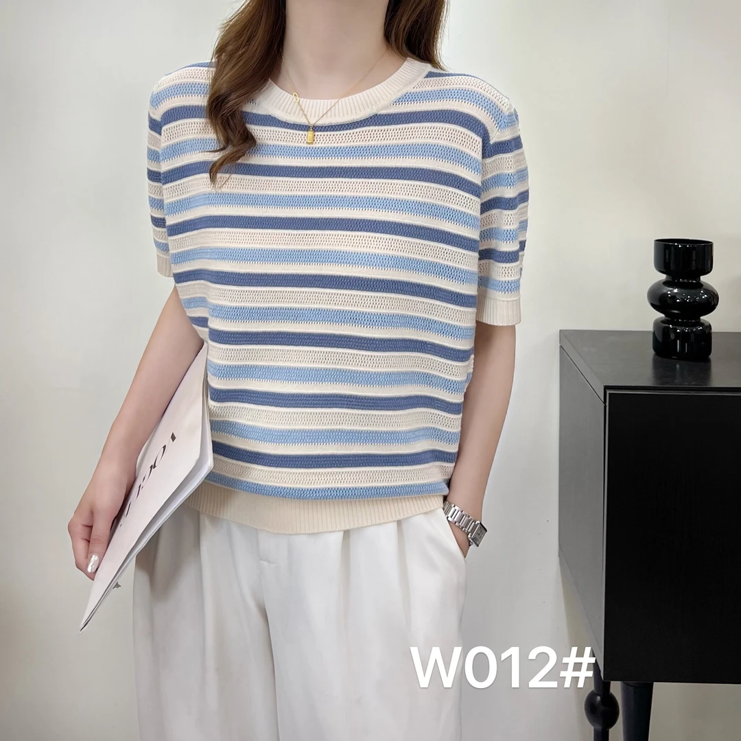 012款条纹针织衫短袖女士新款冰丝