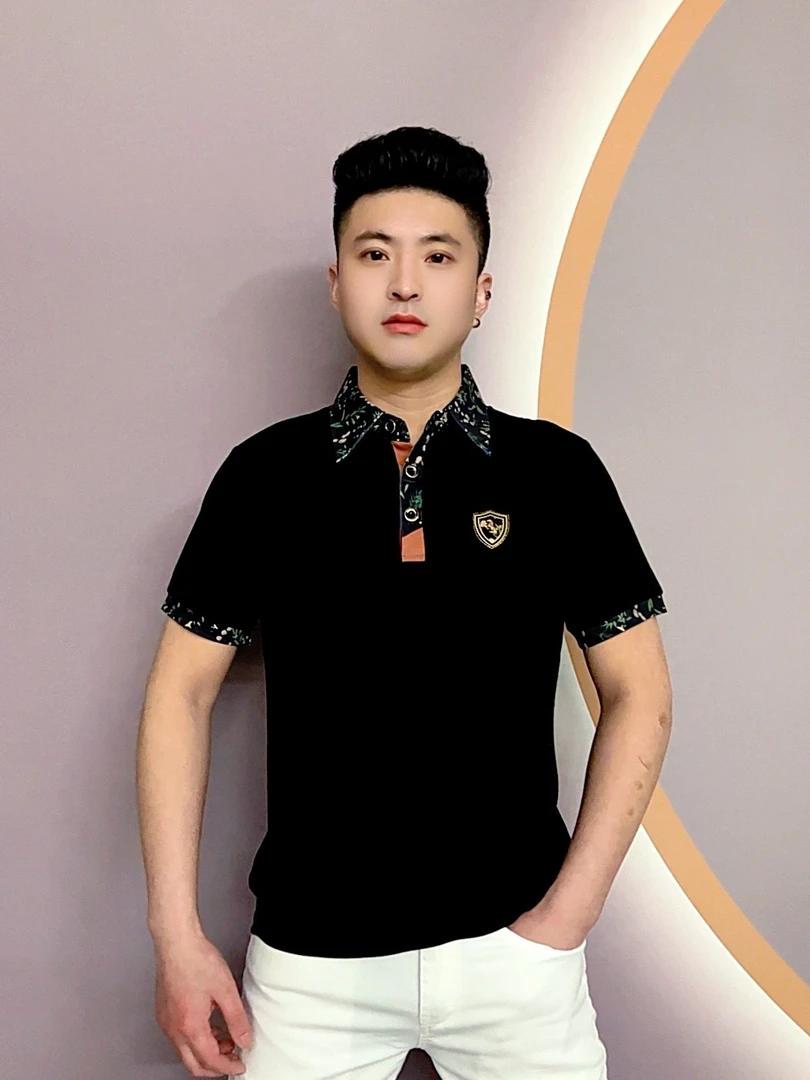 男装夏季短袖袖几何高品质商务休闲薄款Polo衫高品质轻奢潮流F390