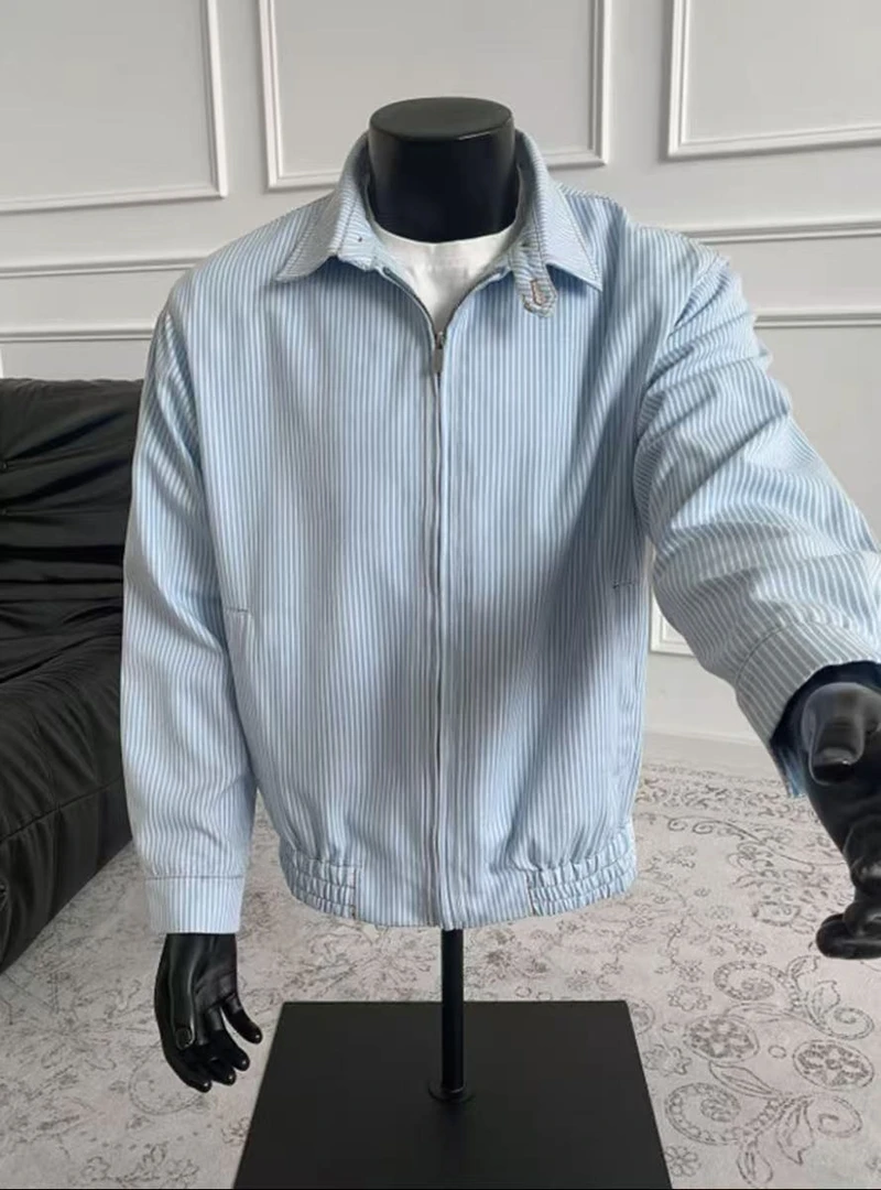 『25早秋niuniu』欧若风松弛极简轻薄蓝白条纹翻领衬衫外套休闲夹克