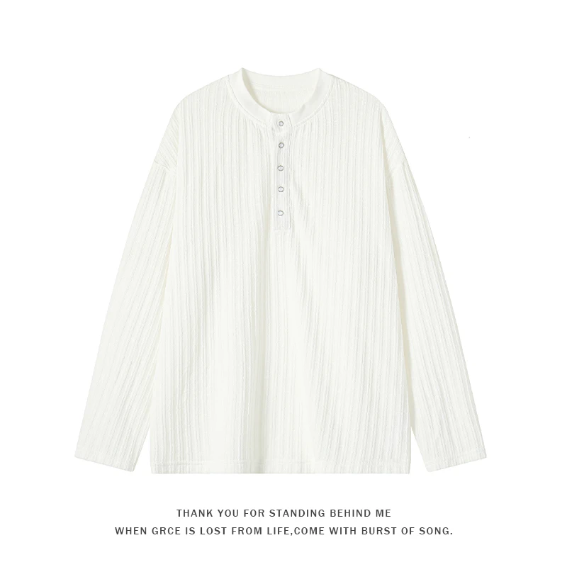 【ONEARTST恤】2025年新亨利领肌理感纯色复古长袖打底男女同款T恤