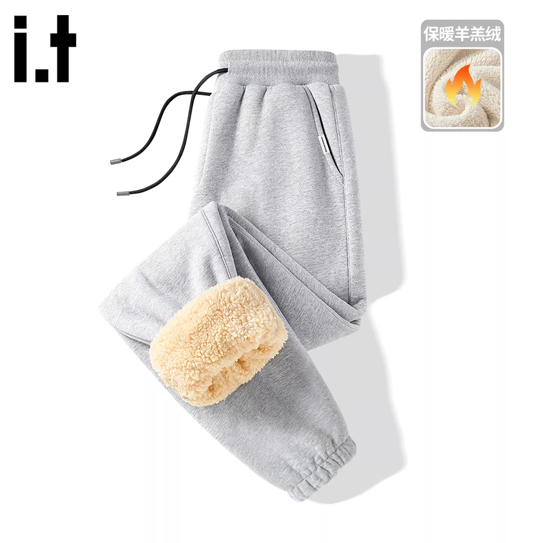 it FINGERCROXX加绒裤子男生秋冬季潮牌束脚羊羔绒加厚运动休闲裤