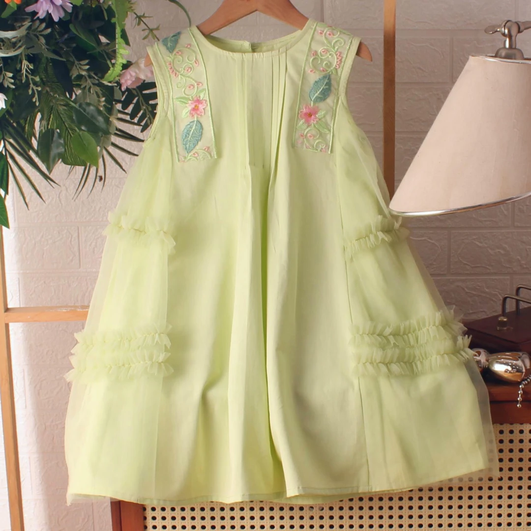 夏季A字裙棉布花苞裙纯色新中式显白洋气凉快中长款中国风连衣裙