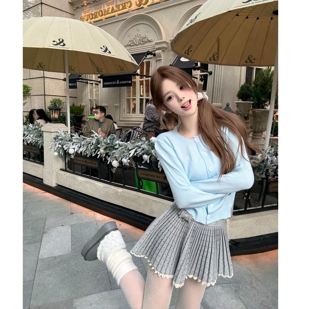 2026春季新款韩系慵懒风毛衣开衫上衣女针织外套配半身裙套装