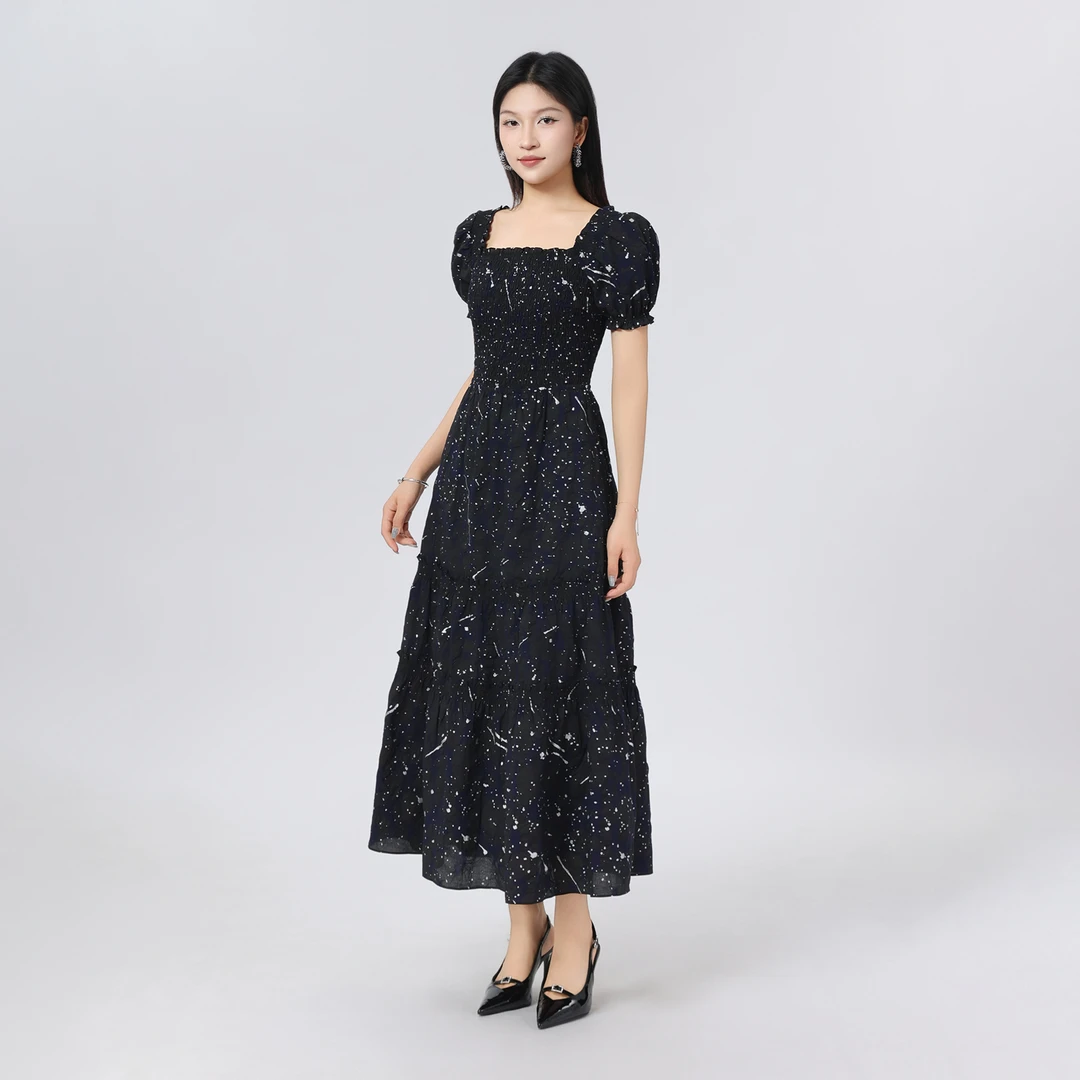 GIRDEAR/哥弟新款时尚复古气质法式高腰设计感泡泡袖连衣裙150014