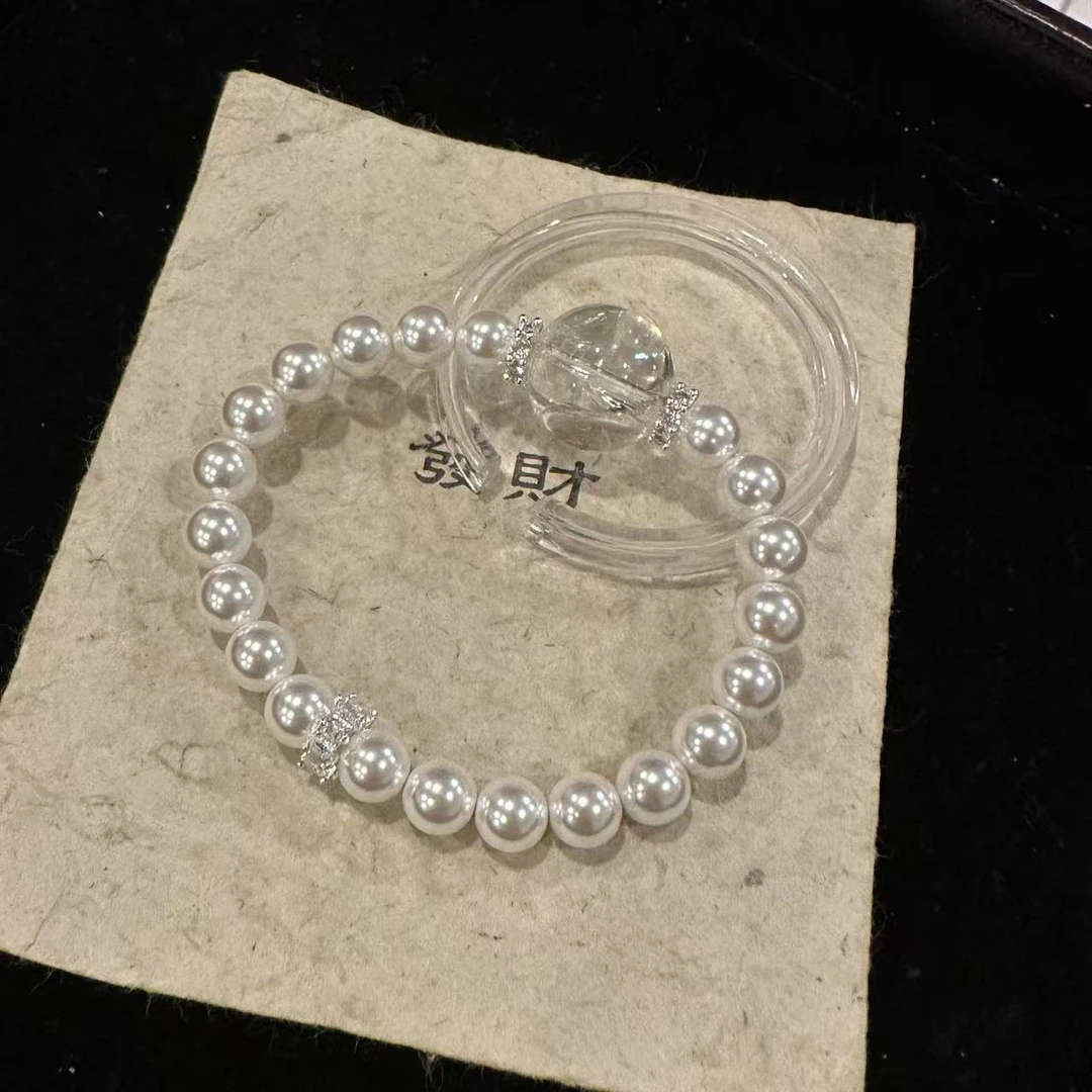 D141 贝珠+顶珠大颗粒白阿塞设计款手串 颜色微差 多样性发一