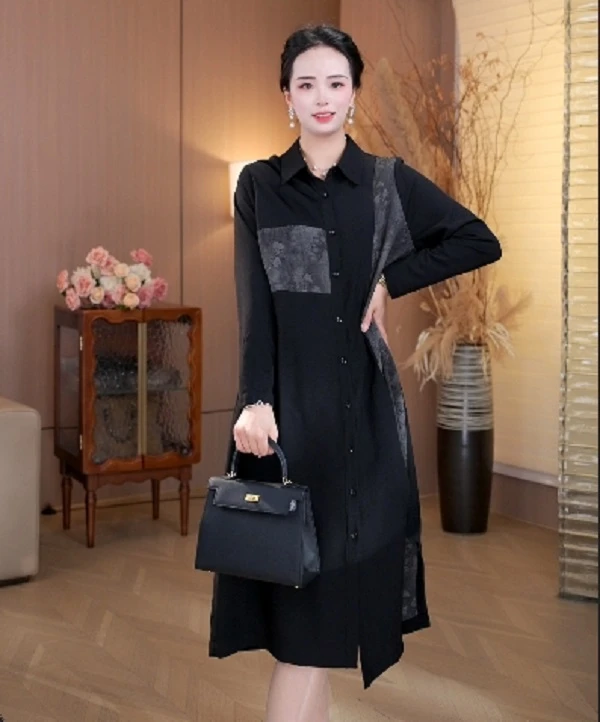 春夏新款【致敬经典】黑色拼色高奢显瘦遮肉设计风衣连衣裙-5851M