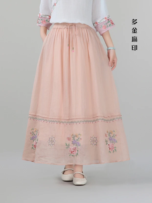 多金麻印25夏款重工满刺绣百搭苎麻仙女裙半身裙3260