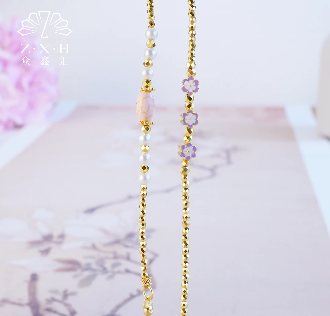 {众鑫汇}足金999  珐琅彩樱花桶珠单钩万能链