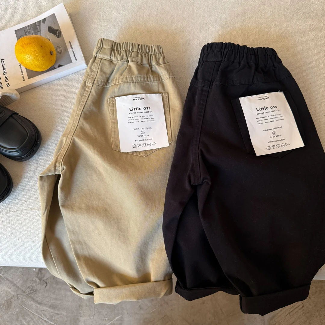 儿童长裤2025秋季新品男女童纯色棉布裤宝宝贴标休闲裤潮70107