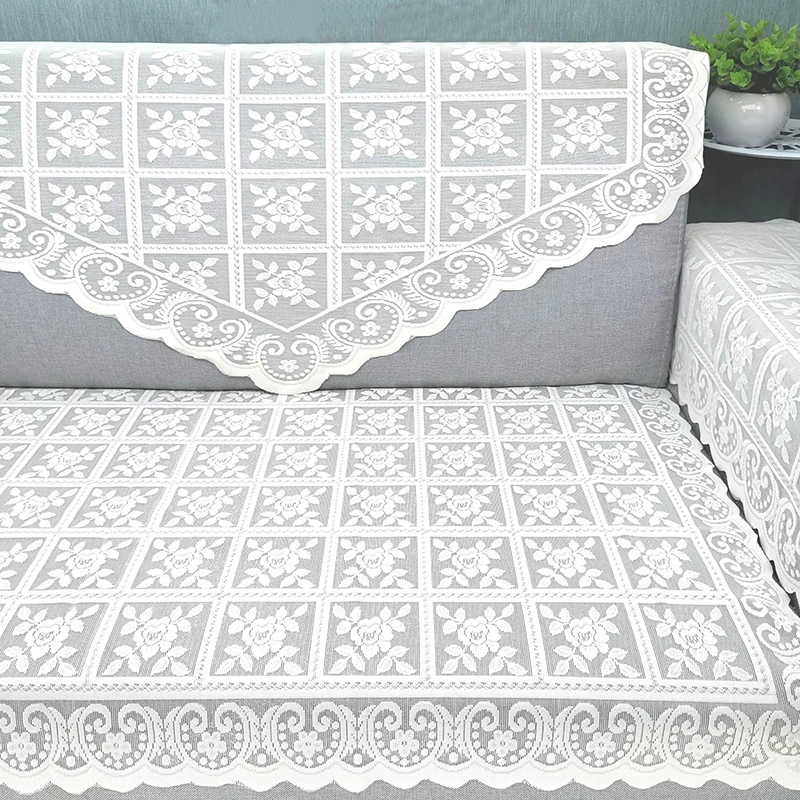 现代简约中式沙发巾盖布巾米白色三角沙发扶手靠背巾连体坐垫四季