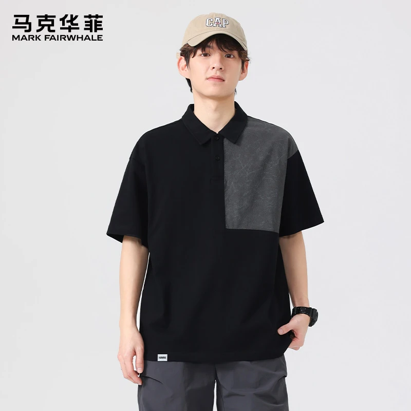 马克华菲夏季薄款撞色拼接短袖POLO衫男士潮牌宽松翻领半袖上衣服