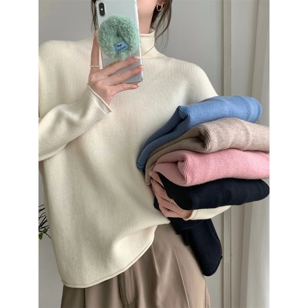 大码胖mm2025秋季女针织衫半高领宽松内搭长袖打底衫保暖显瘦上衣