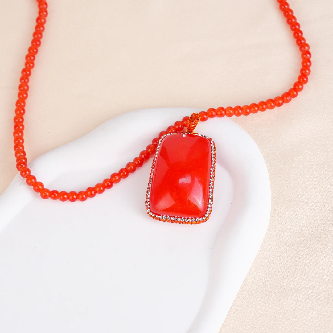 铜合金合成锆石项链 大气百搭轻奢红色女士项链锁骨链饰品-精致