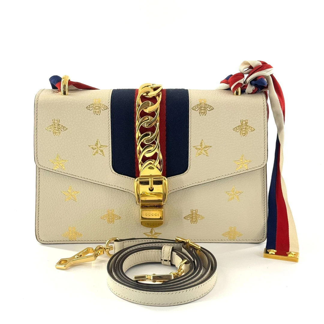 99新 GUCCI/古驰 古驰塞尔维亚白色小蜜蜂星星图案 中号