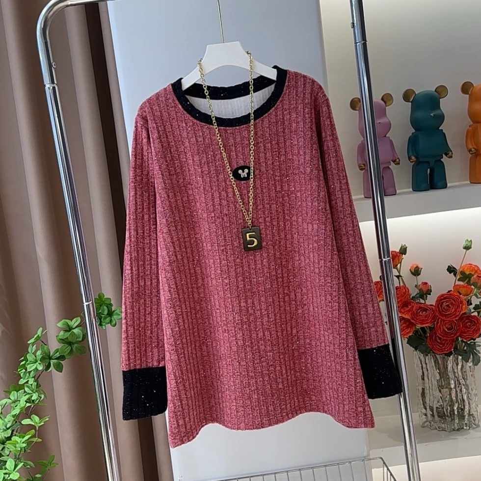 0315米奇满天星加绒卫衣秋冬宽松显瘦大版中长款长袖内搭打底衫女