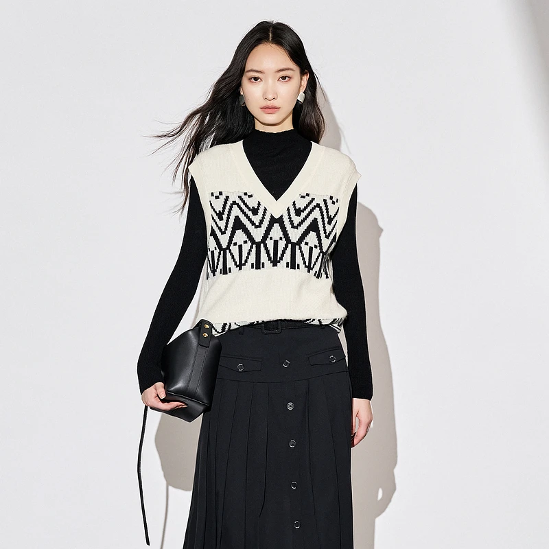 XG雪歌女生韩系ins衣服毛针织衫提花时尚撞色酷飒风女装高级感