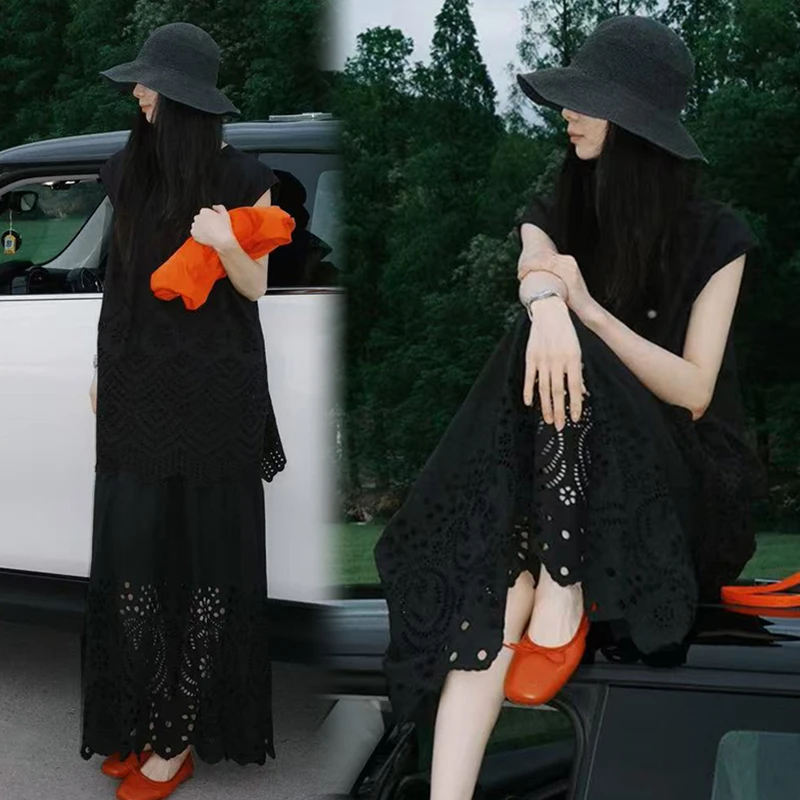 孕妇裙2025夏季新款时尚高级感刺绣镂空简约显瘦蕾丝气质孕妇套装