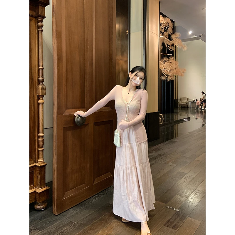 王少女的店【现】淡粉扎染松紧腰a字半身裙春夏季温柔长裙B19368S42