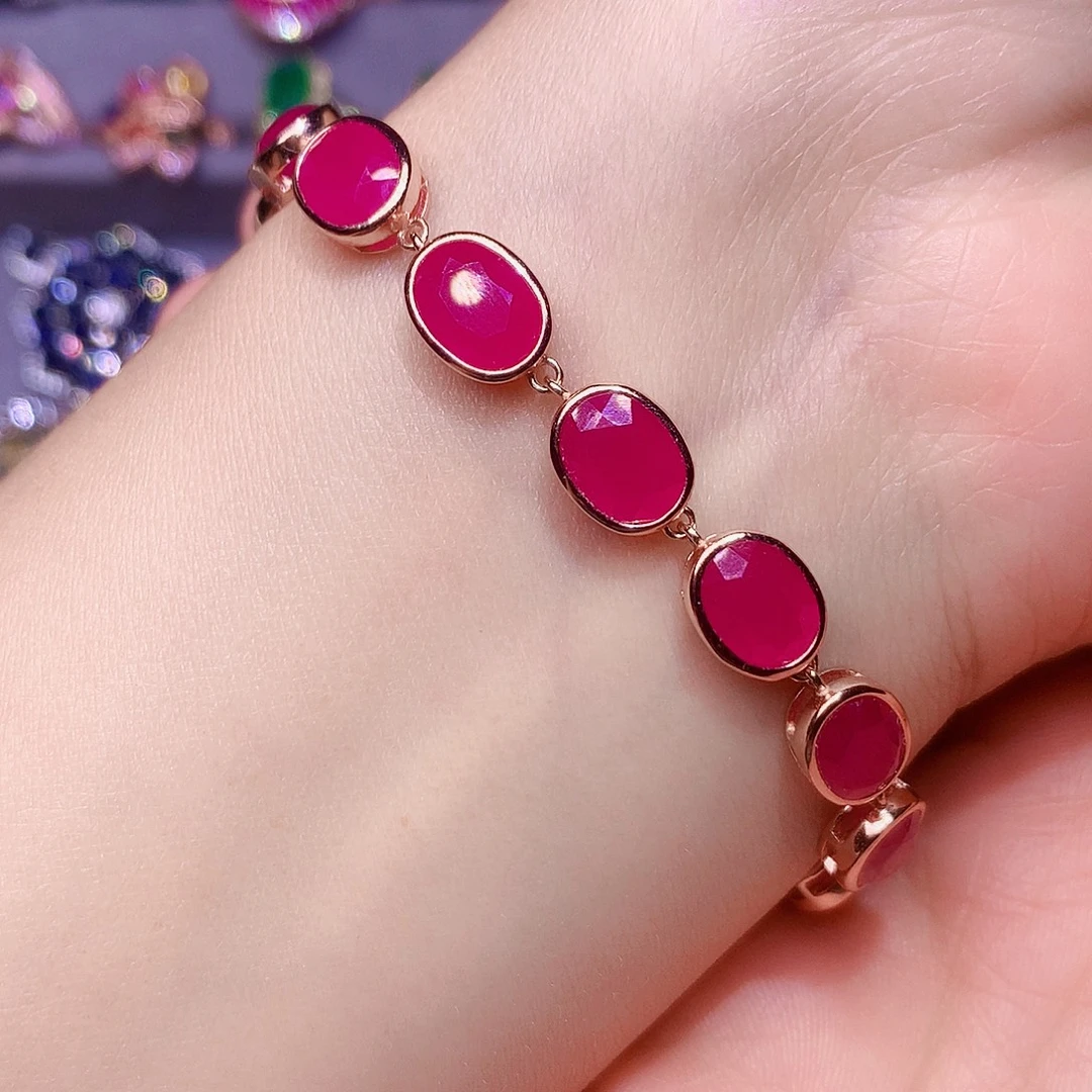 银S925镶嵌手链红宝石