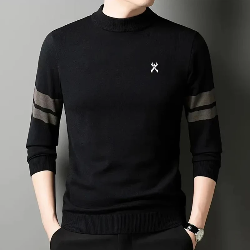 【清仓特卖】劲霸世家冬季男士羊毛针织衫拼色圆领毛衣休闲打底衫