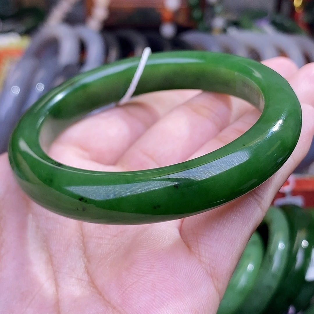 和田玉碧玉菠菜绿俄七毕业手镯58.6圈未镶嵌