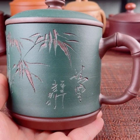 紫砂茶杯宜兴原矿紫砂盖杯