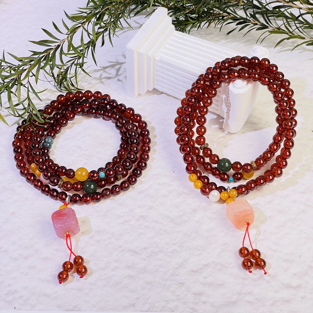 【女神石】石榴石蜜蜡玛瑙翡翠5-6mm项链面小仙多样性发其一