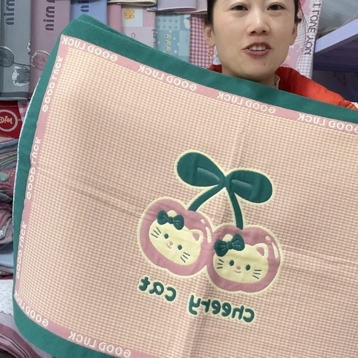 棉纱布十五层粉色樱桃