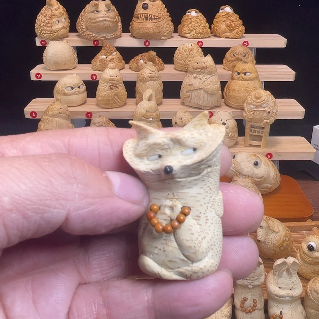 竹竹根雕狐狸手把件