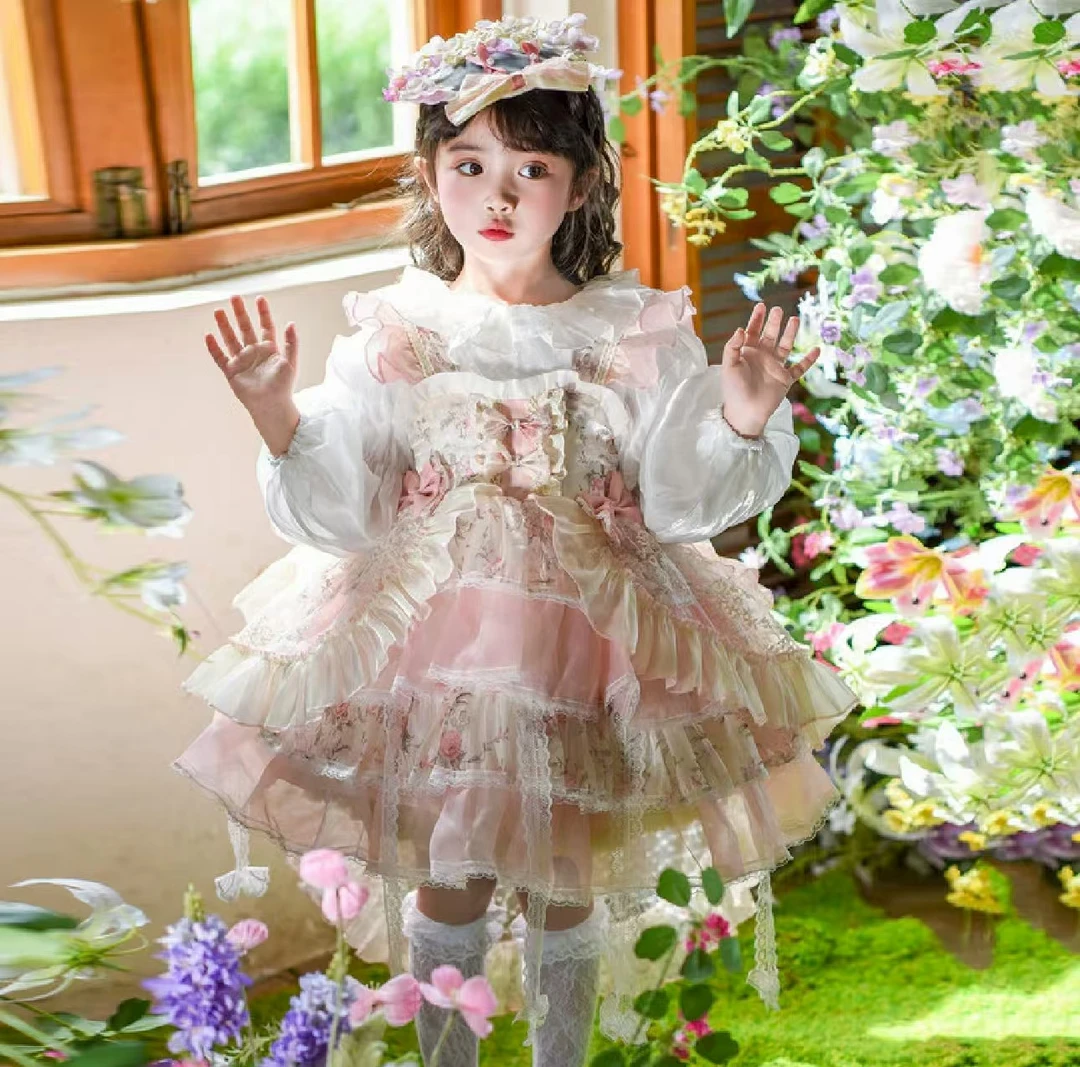 女碎花夏季冬季女童春季连衣裙纱裙长袖吊带春秋裙子洋气甜美气质