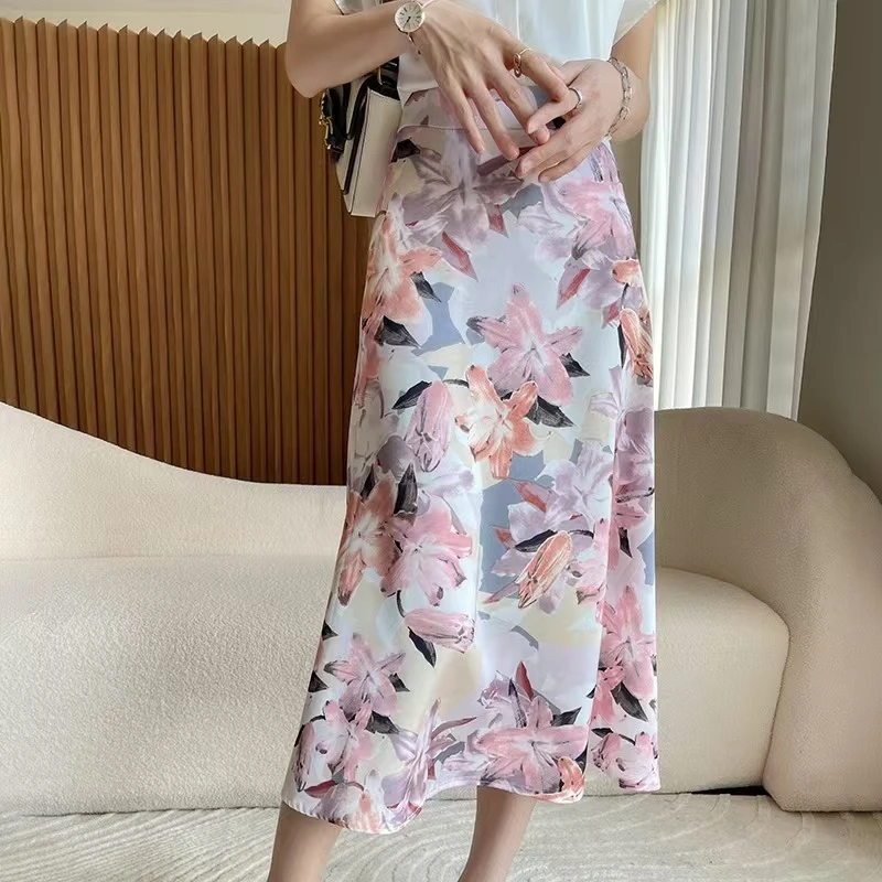 【紫藤之恋】气质印花高级感垂感半裙.拉夏贝尔.QMA15.QM乔