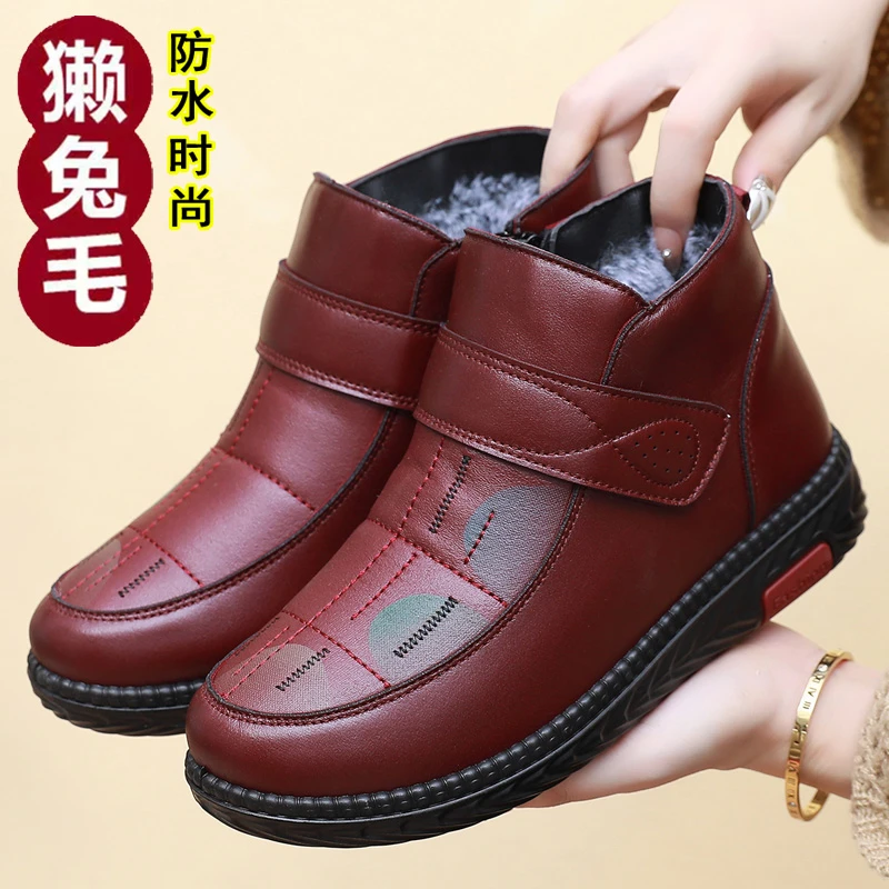 冬季保暖老北京布鞋女棉鞋软底防滑防水加绒中老年妈妈鞋奶奶棉靴